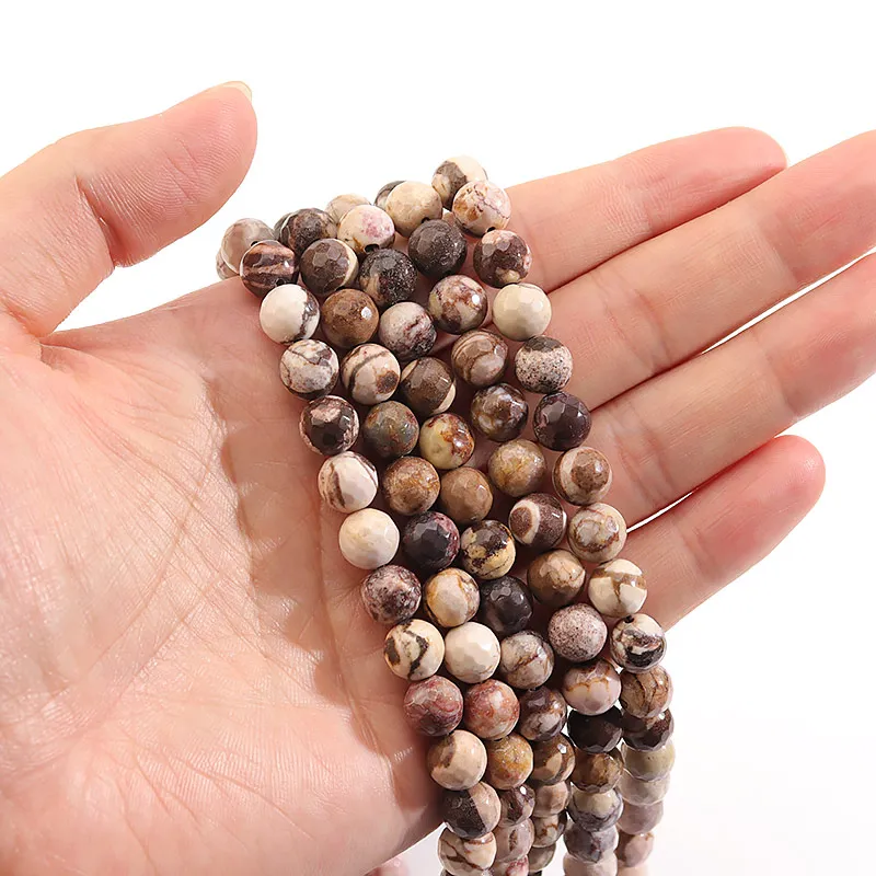 

Natural Australia Stripe Zebra Stone Round Loose Spacer Beads Faceted Network Gemstone Speckle Jaspers Bracelet Jewelry Making