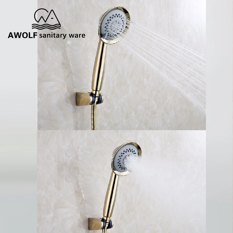Bathroom Bathtub Faucet Solid Brass Shower Set Shiny Light Gold Wall Mounted Modern Hot Cold Mixer Faucet Tap AH3044