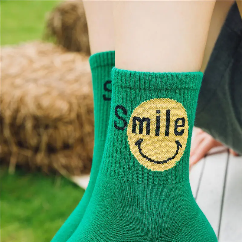 KingDeng Womens Winter Cotton Designer Smile Socks Heart Harajuku Sheer Aesthetic Kawaii Socks Stitch Korean Style e Girl