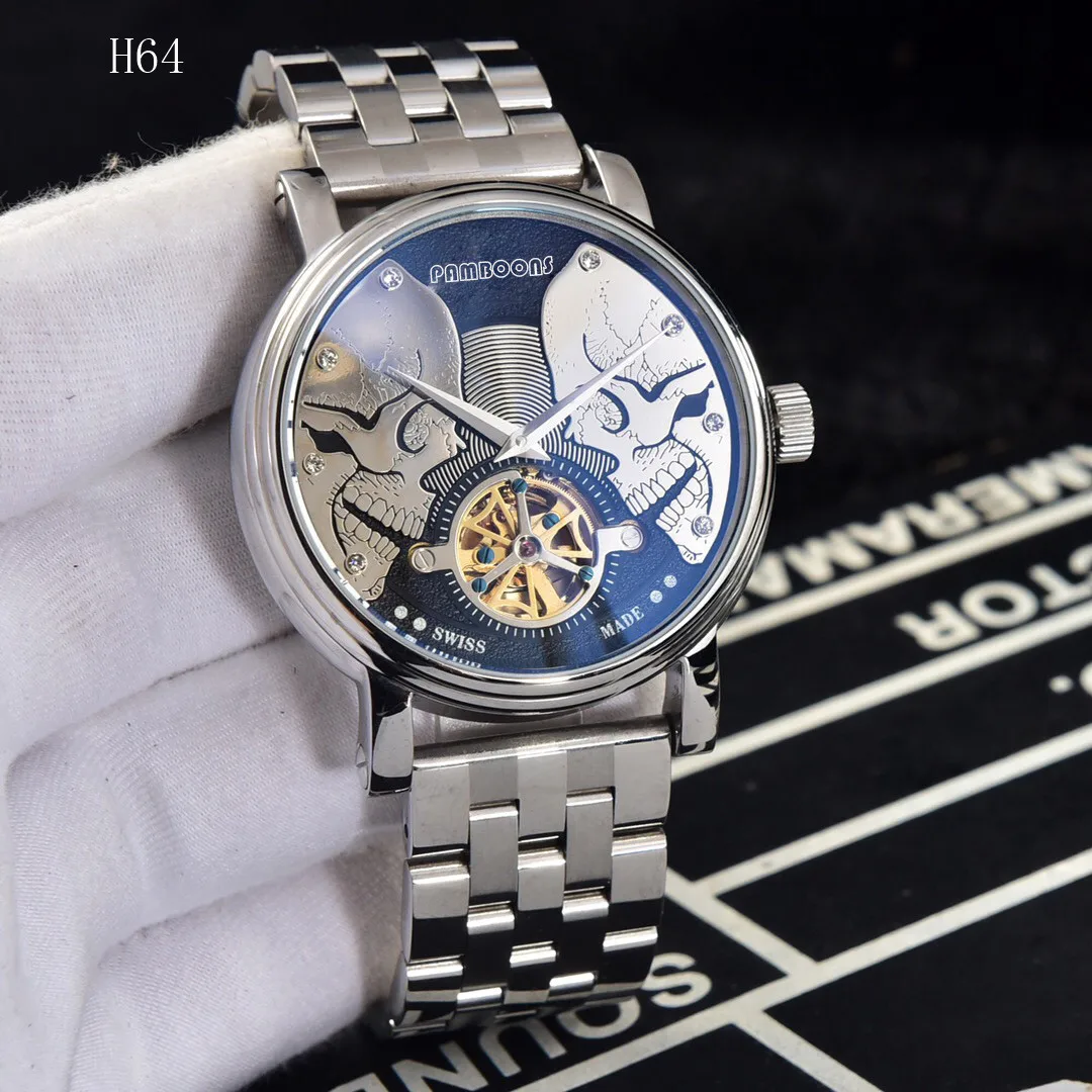 

Brand Men Automatic Mechanical Tourbillon Skull Watch Business Sport Watches Stainless Steel Fashion Clock Relogio Masculino