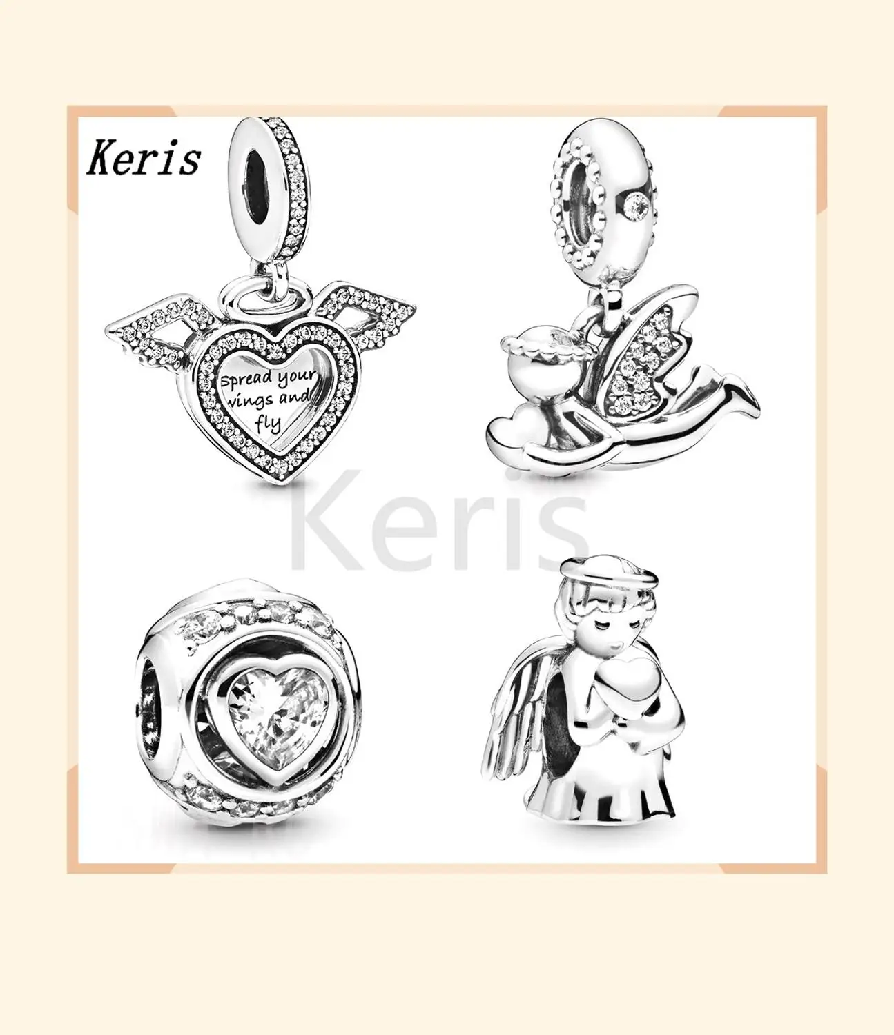 

2019 New 925 Sterling Silver High Quality Love Angel Wing Heart-shaped Ball Pendant DIY Original Female Jewelry Gift