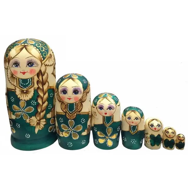 Matryoshka Toy Wooden Russian Nesting Dolls 7Pcs/Set Braided Hair Girl Kids Gift Birthday Toys 4