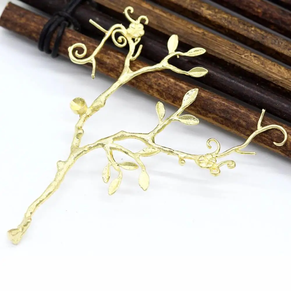 Raw brass Unplated 10 шт. латунный литой лист Дерево Подвески в виде ветки кулон качество Золото Серебро Цвет фурнитура DIY невесты волосы свадебные ювелирные изделия поставки - Цвет: Raw brass Unplated