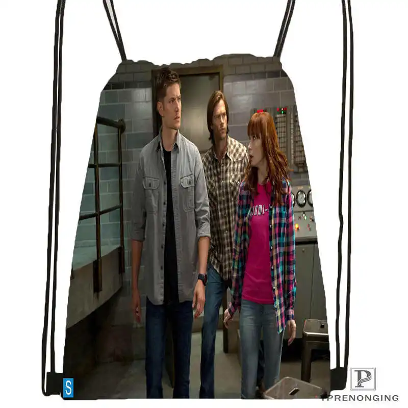 Drawstring Backpack Пользовательские сверхъестественная ТВ походная сумка на шнурке милый рюкзак для детей(черная спина) 31x40 см#180531-02-48 - Цвет: Drawstring Backpack