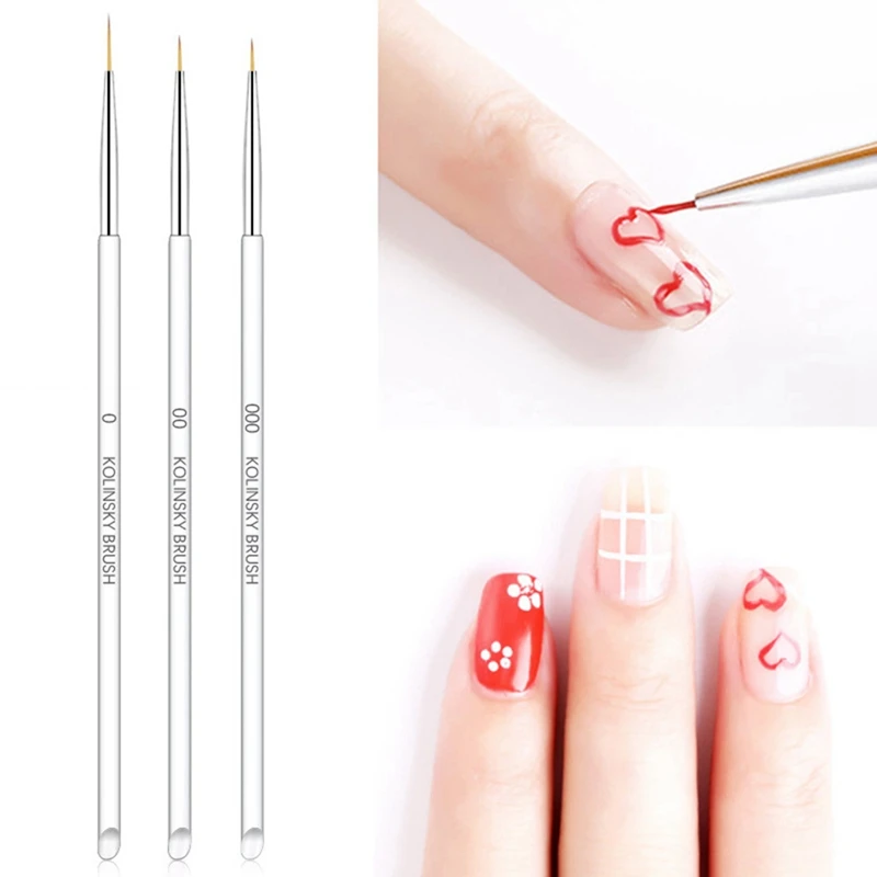

3Pcs/Set Nail Brush Transparent Crystal Pull Pen Painted Pen Column Gel Drawing Painting Acrylic Nail Pen for Manicure Tool