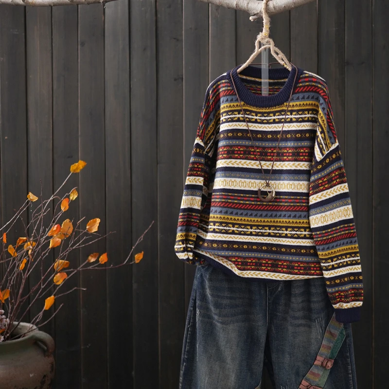 Figure 1 Stripped Women Sweater Spring Auttum Casual Loose Sueter Mujer Knitted O Neck Sweet Fashion Pullover for Ladies - Цвет: Figure 1