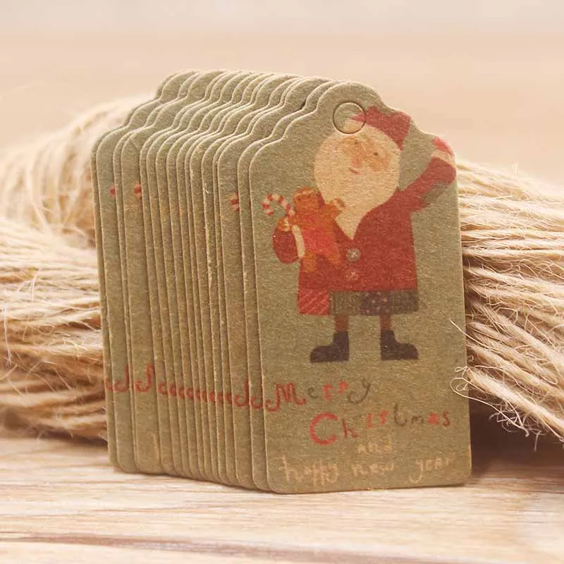 50 тегов, 50 струн, белый/коричневый цвет, 2x4 см, гребешок, тег, маленький, красивый, сделай сам, с Рождеством/счастливой лисой, подходит для подарка, вечерние, печенье