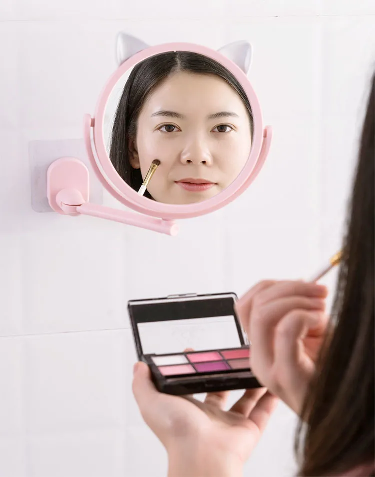 Free perforated wall small mirror attached to the bathroom wall household bathroom mirror self-adhesive wall