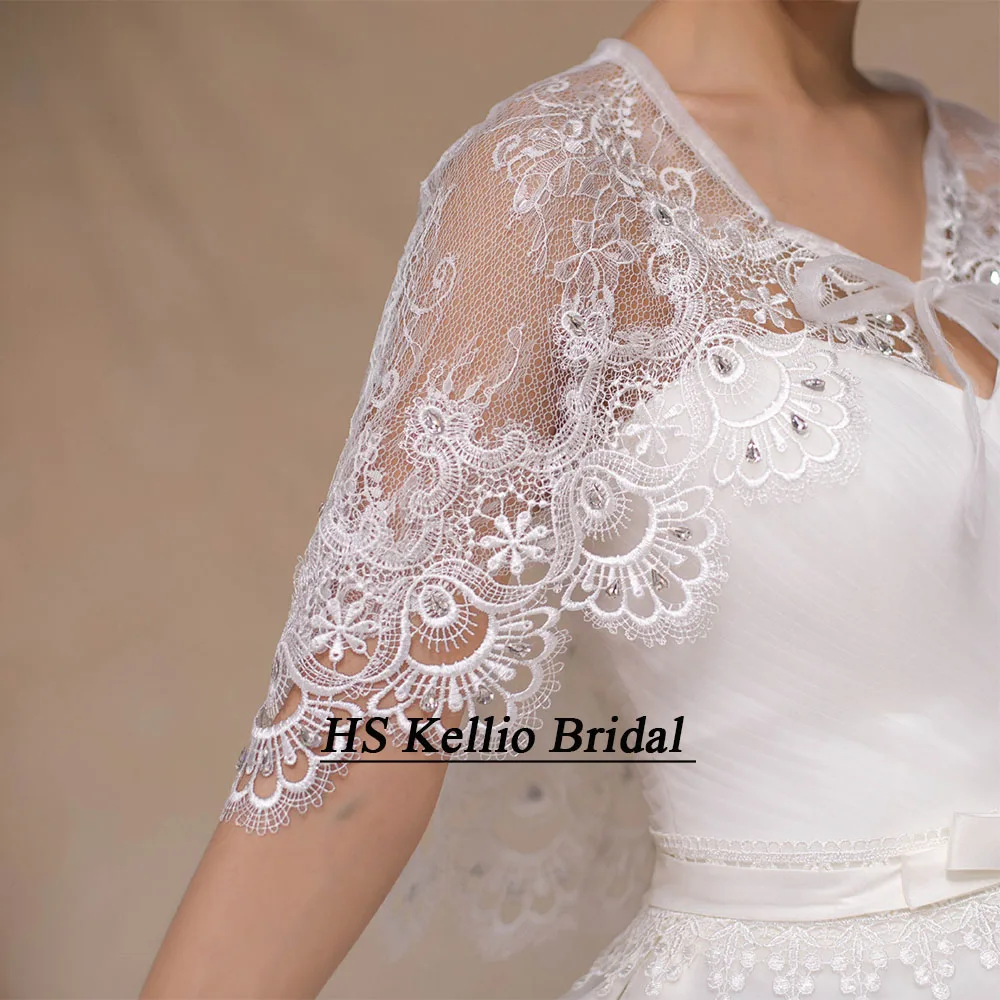 Beautiful Lace Wedding Bolero Crystals Trim Fashion Bridal Jackets Short