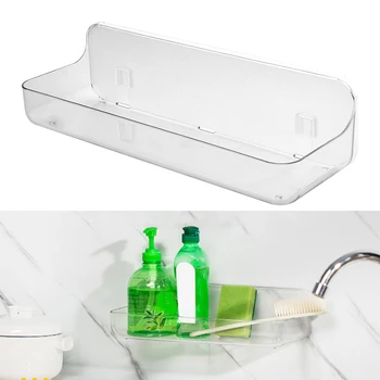 

Shower Organizer Wall Mounted Transparent Bathroom Shelf Holder Storage Rack Stick On For Shampoo Space Saving Home Kitchen