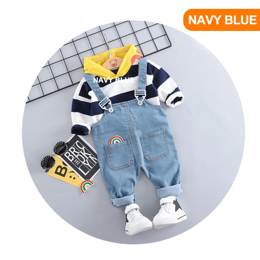 Комплект со штанами на лямках; Детский свитер с героями мультфильмов; хлопковый спортивный осенний свитер для мальчиков; Детский комплект со свитером; Верхняя одежда в полоску с капюшоном