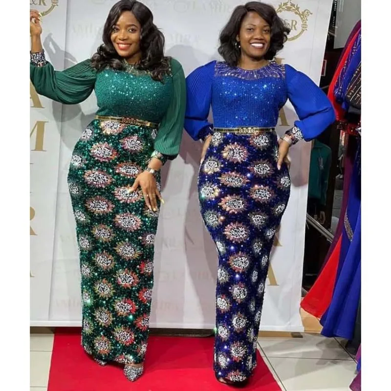 Shiny Ladies Robes Dashiki Elegant Party Evening Dress Long Sleeve Slim Maxi Long Muslim Dress Women African Clothing Fall 2022