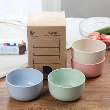 

4pcs/Set Bowl Wheat Straw Tableware Environmental Protection Bowl Household Salad Noodle Creative Eco Friendly Dessert Hot Sale