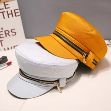 Hat Female Autumn and Winter New Korean Metal Zipper Naval Hat Academy Wind Restoration Duck Tongue Beret