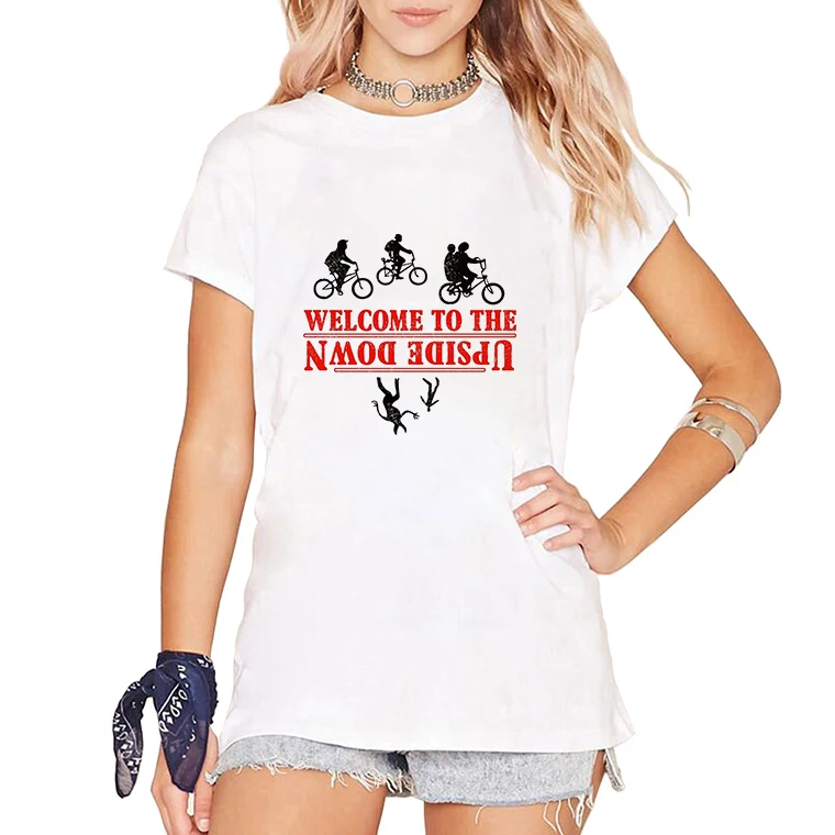 Странные Вещи чомпер Монстр футболка с бейджем femme Повседневная футболка женская одежда короткий рукав странная вещь футболка