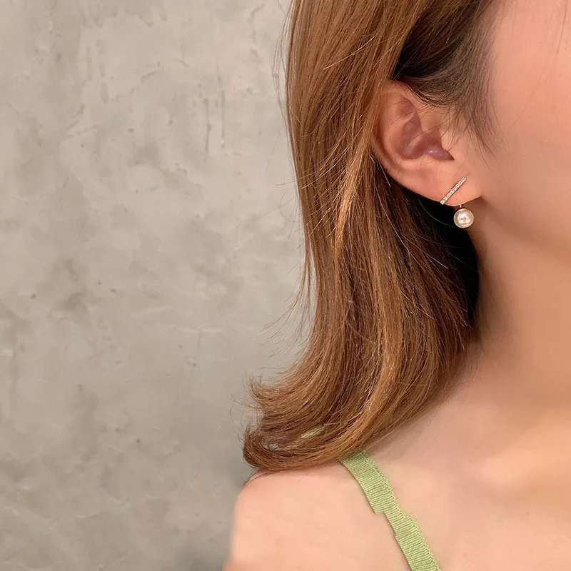 Минималистский Серебряный 925 кристалл, пластинка жемчужные серьги-гвоздики с подвесками для женщин аксессуары в Корейском стиле brincos