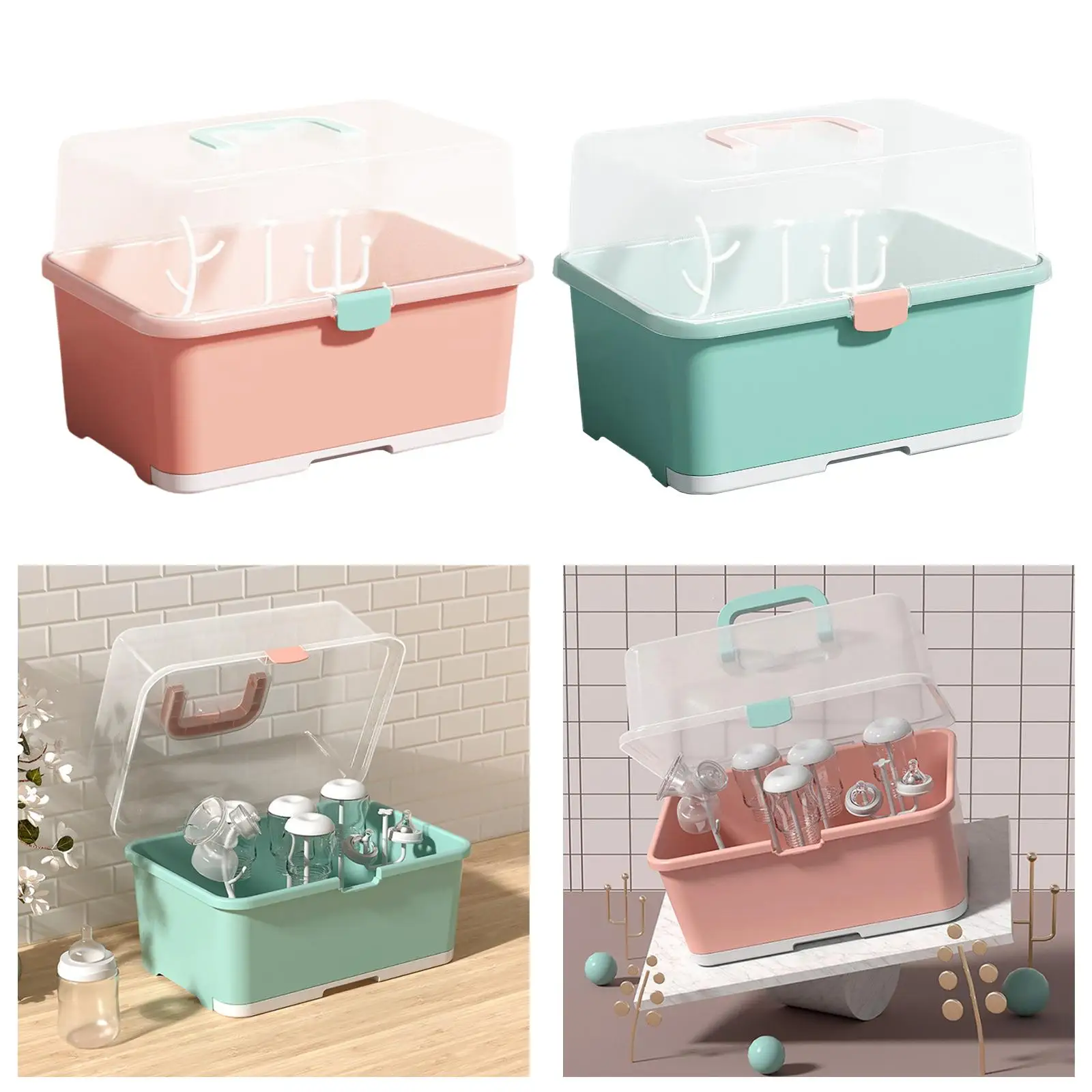 Portable Baby Bottle Drying Rack with Drainer Dust-Proof Nursing Bottle Storage Box Countertop Dryer for Countertop Travel Home bottle drying rack baby bottle drying rack feeding bottle drying rack