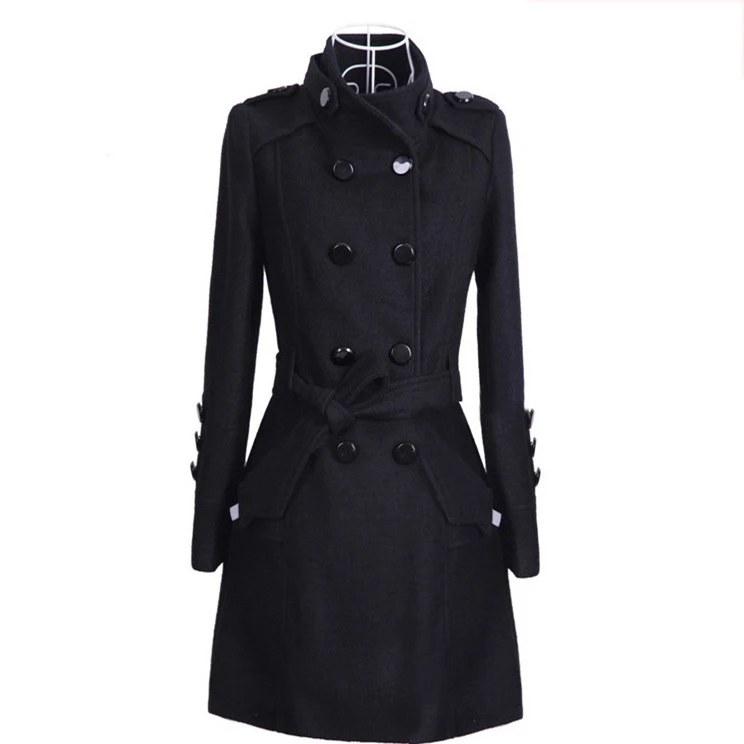 plus tamanho feminino meados de comprimento duplo breasted lã trench coat