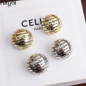 

HANGZHI 2020 New S925 Earring Temperament Design Metal Letters Dimensional Round Stud Earrings for Women Girls Party Jewelry