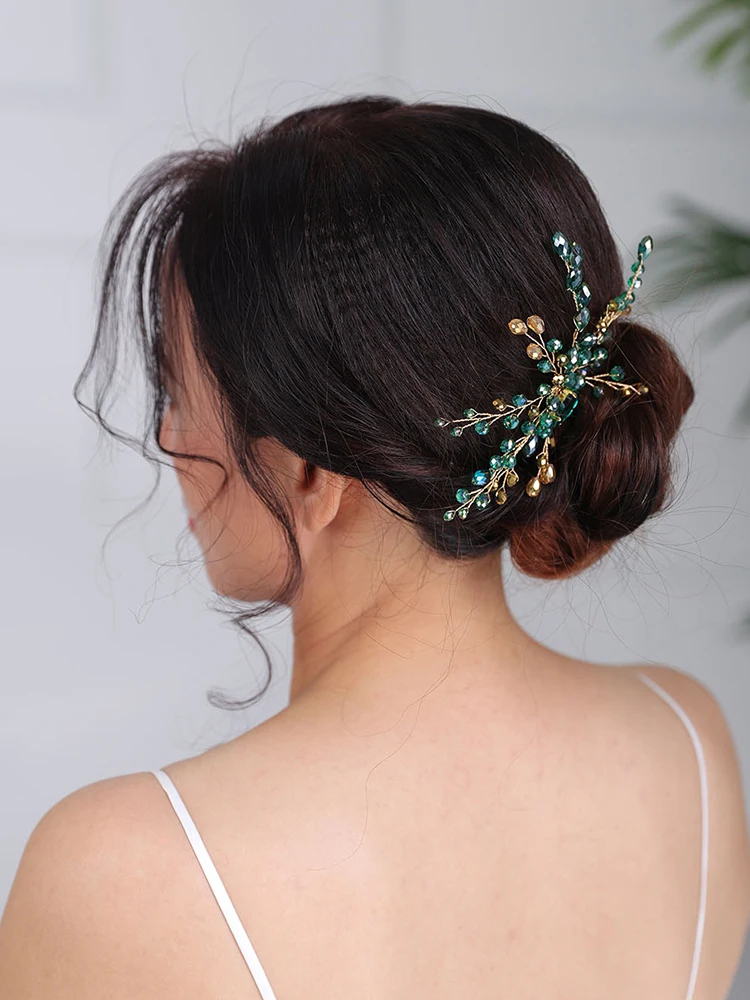 Bohemian Headdress Green Hair Pin Handmade Headpieces Girl Headwear Party For Women Wedding Bridal Hairstyles Jewellery