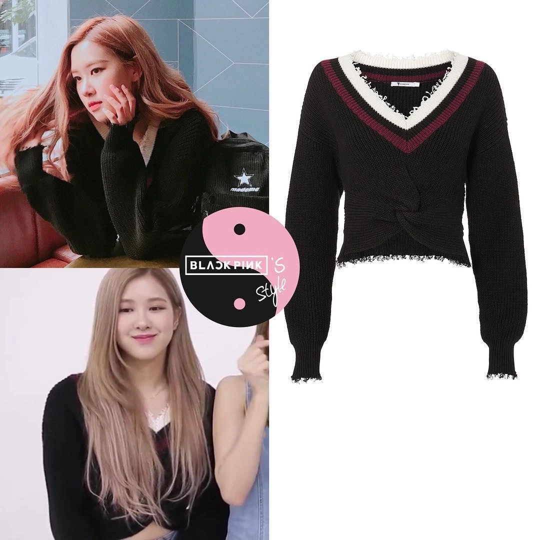 Kpop Blackpink Rose корейский женский белый вязаный свитер с v-образным вырезом Повседневный Однотонный женский пуловер уличная мода теплые свитера