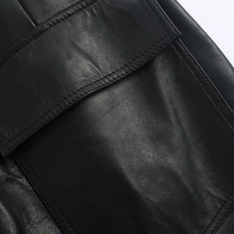 Huaxiafan брюки из искусственной кожи женские модные однотонные черные брюки из искусственной кожи женские элегантные брюки с карманами женские брюки