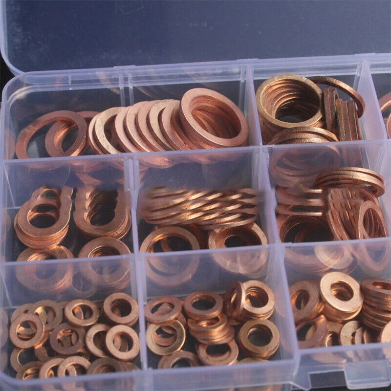 

400PCS Copper Seal Flat Gasket Washer Set Box Packaged For Marine Generator For Sump Plugs Water Fuel Hydraulic Fittings