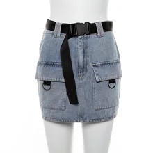 Летние женские юбки новая карманная сумка с декоративной отделкой Пряжка пояс Высокая поясная сумка джинсовая юбка Уличная юбки женские
