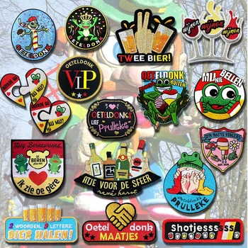 

DIY Oeteldonk Emblem Full Embroidered Frog Carnival For Netherland Iron on Patches For Clothes Stickers Applique on Dress Stripe