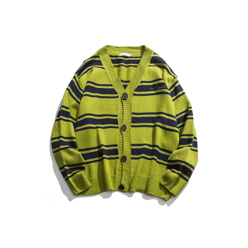 Темный значок кардиган свитер мужской полосатый большой вязаная одежда в стиле ретро мужской свитер хип-хоп свитера уличная одежда - Цвет: green sweate