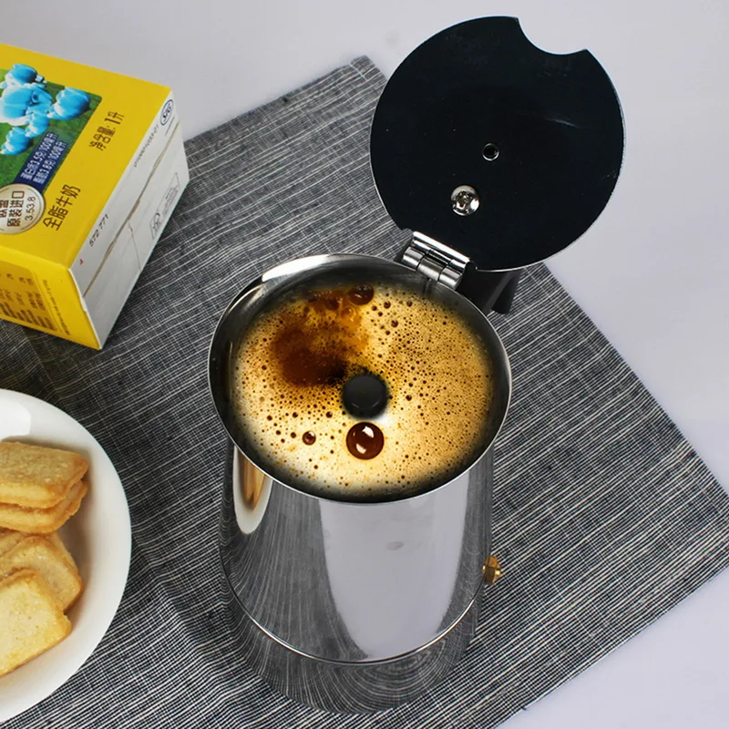 100 мл/200 мл/300 мл/450 мл Moka Express 2/4/6/9 чашек Ёмкость Нержавеющая сталь Кофе чайник горшок Кофе, тем самым позволяя зернам раскрыться предохранительный клапан