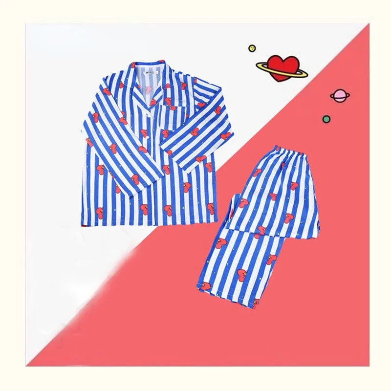 

Women Sleepwear Heart Stripe Print Pajamas Sets Women Harajuku Soft Short Sleeve Nightwear Set 2021 Summer Comfortable Pajama
