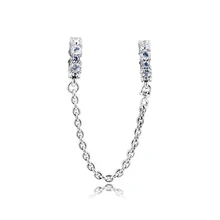 DIY подходит для браслетов Pandora Charms прозрачные блестящие безопасные бусины-цепочки 925 пробы-серебро-ювелирные изделия