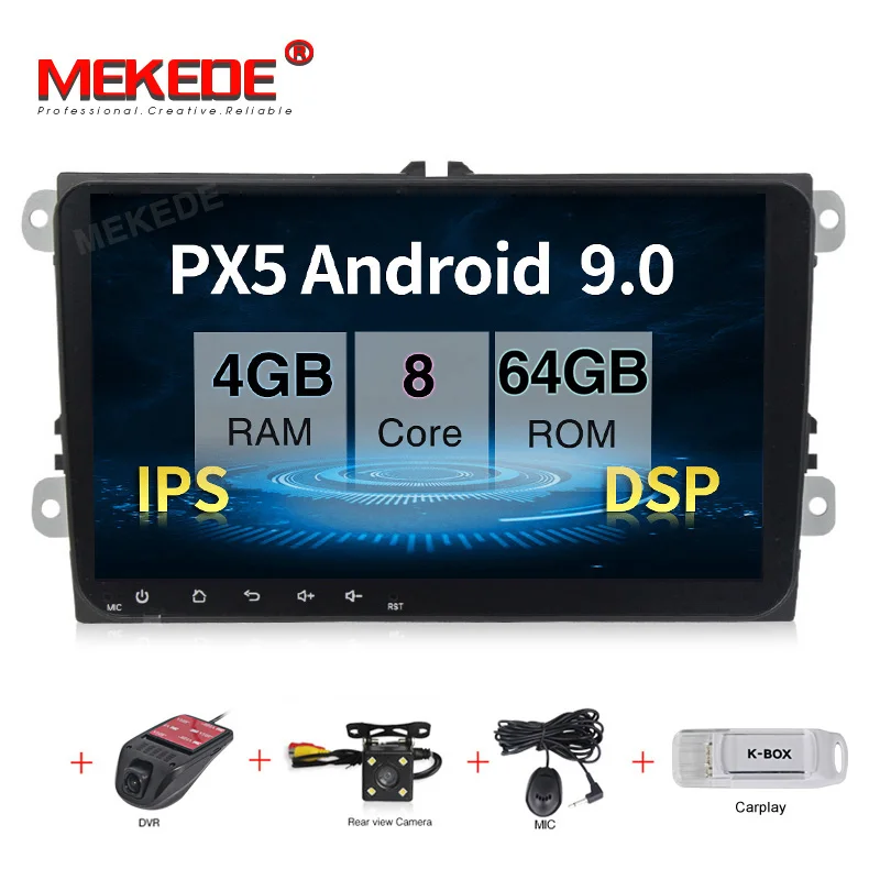 camera DVR carplay PX5 4 Гб+ 64 ГБ Android 9,0 Автомобильный мультимедийный плеер для VW Skoda Octavia golf 5 6 touran passat B6 jetta polo tiguan 8 ядер navi - Цвет: camera DVR carplay