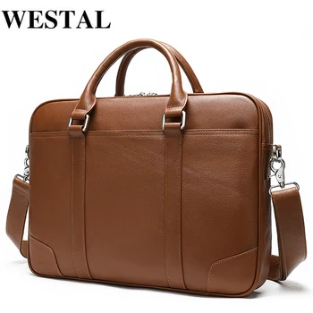 

WESTAL Business Men's Briefcase Men's Bag Genuine Leather 14 Inch Laptop Bag Leather Briefcases for Document Office Bags for Men