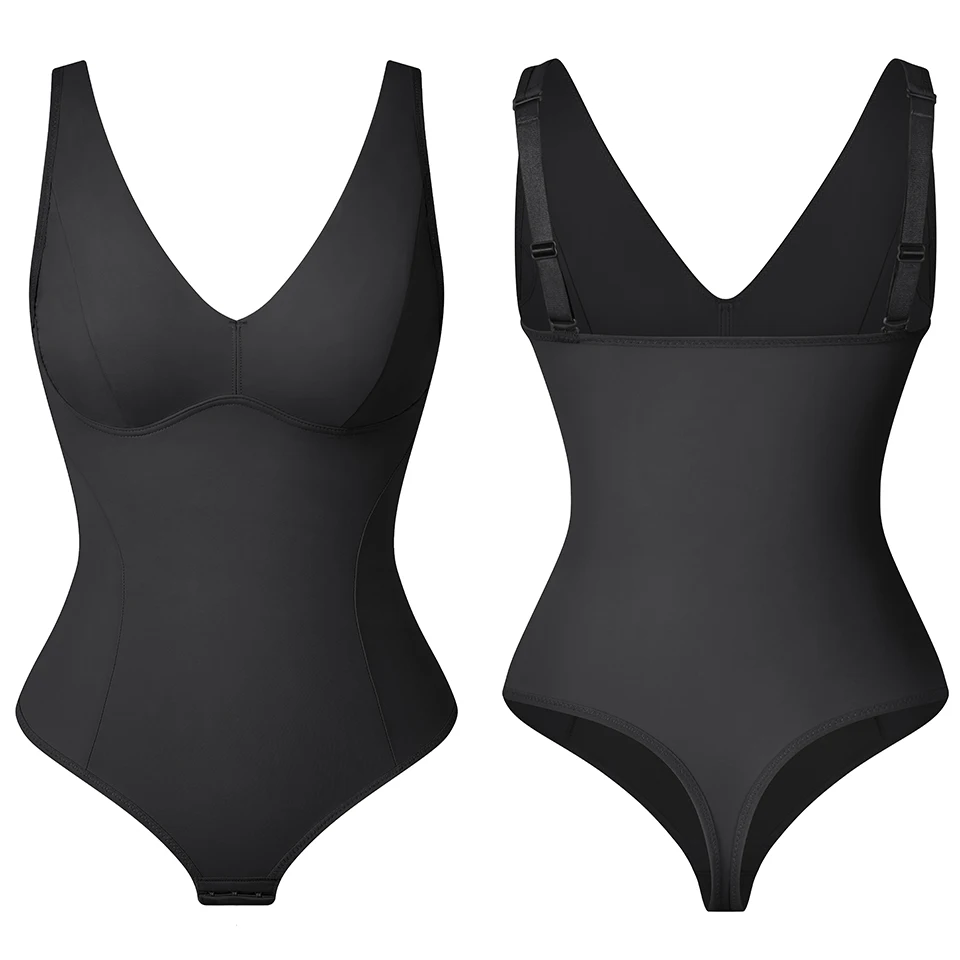 tummy tucker Shapewear Bodysuit Thong Shaper for Women Waist Trainer Body Shaper Deep V Neck Slimming Underwear Built-in Bra Camisoles Tops yummie shapewear