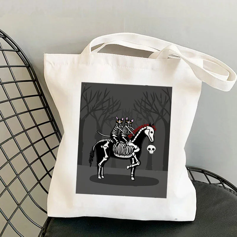 

Shopper French Press Coffee Cats horse riding Kawaii Bag Harajuku women Shopping Bag Canvas girl Tote Bag Shoulder Lady Bag