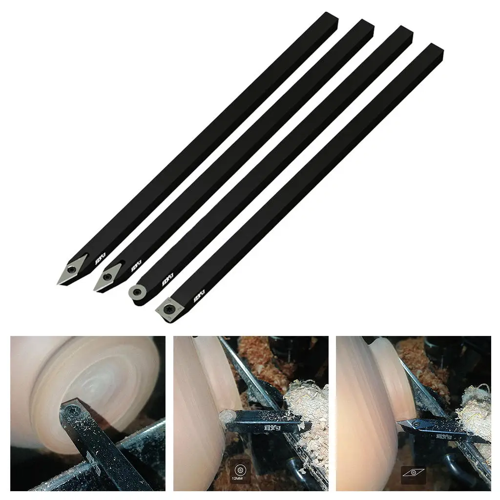 4x Wood Turning Tool Set Interchangeable Grip Handle Lathe Wood Turning