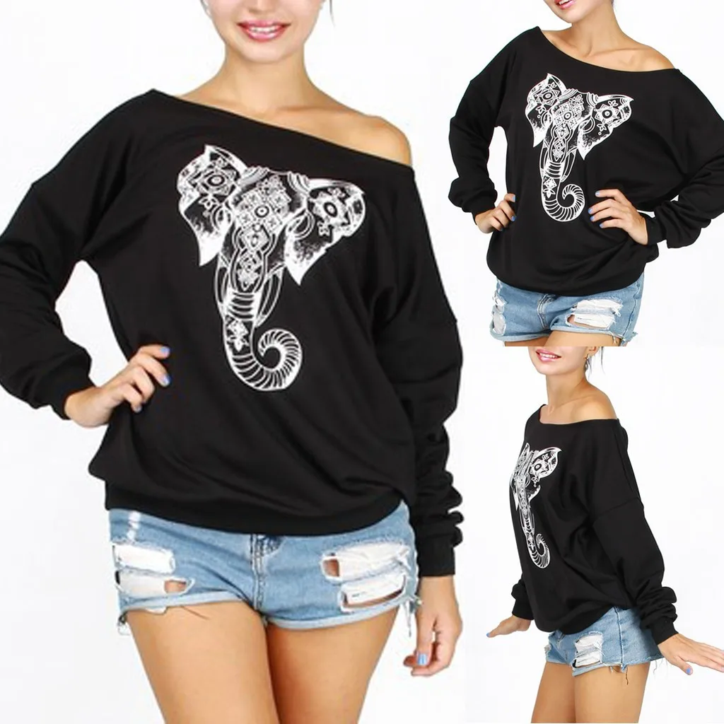 JAYCOSIN Fashion Women Off The Shoulder Sweatshirt Casual Simple Loose Hoodie Comfortable Soft Fresh Pullover Blouse Top