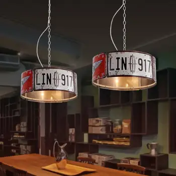 

Industrial Wind Pendant Lamp Restaurant Net Art Creative License Plate Loft Iron Coffee Iron Retro Personality American Bar E27