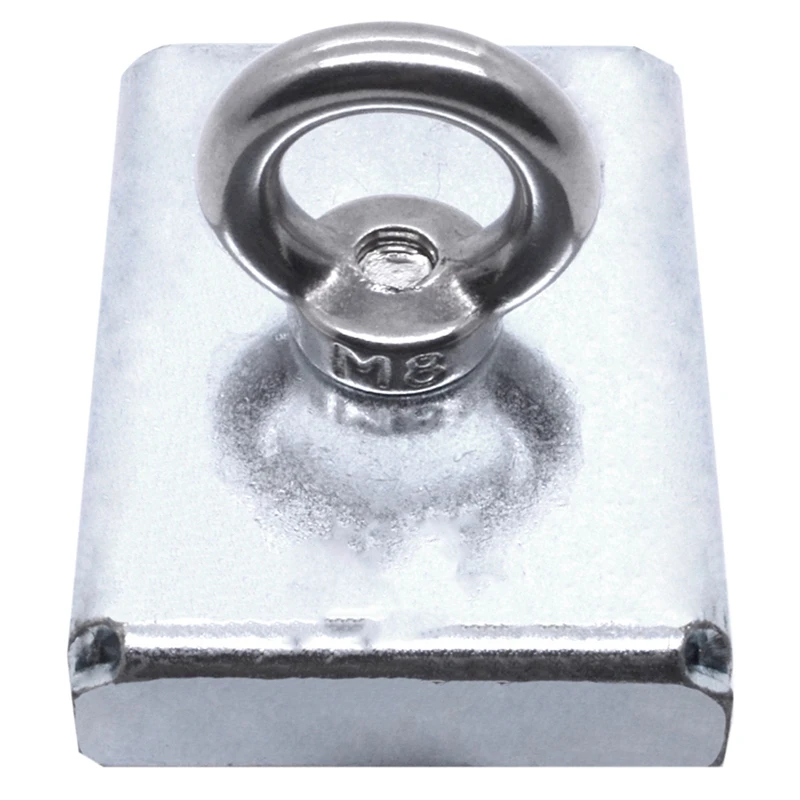 

1Pc 75*55*15Mm Neodymium Iron Boron Block Magnet With Circular Eyebolt Rings For Salvage ( Steel Case)