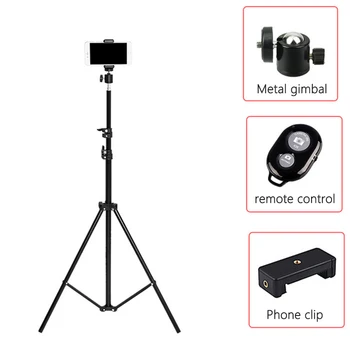

Photography Tripod Stand For Phone Camera Ring Light 1/4 Screw Aluminum Alloy Tripod Stand with Bluetooth Remote Phone Clip
