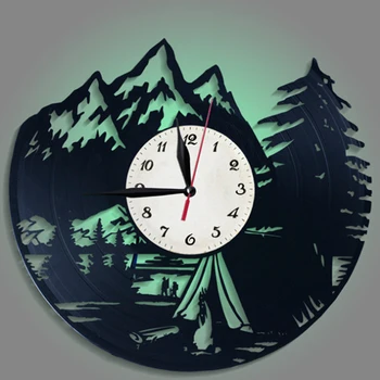 

3D Light Function Go Camping Vinyl Wall Clock Mountain Hiking Summer Camp Wall Clock Eco Friendly Natural Room Decor Clock