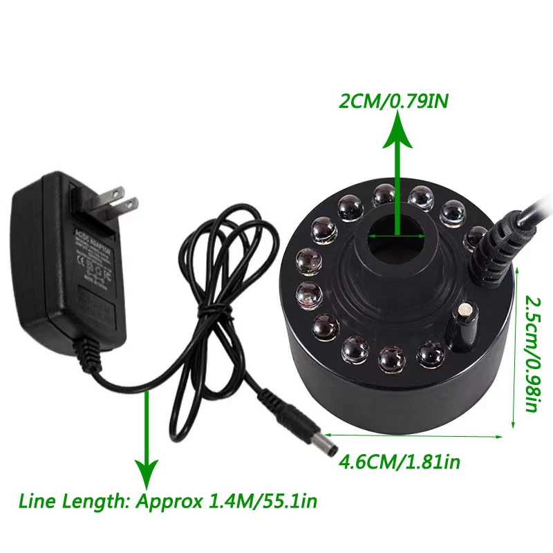 Ultrasonic Nebulizer Fish Tank Humidifier, Mist Maker, Forger Atomizer, Aquarium Decoration, AU, EU, WS, UK Plug, 12 LED