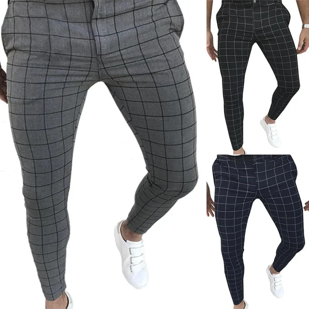 Men Plaid Pencil Pants Casual Formal Skinny Trousers Office Wedding Business | Мужская одежда