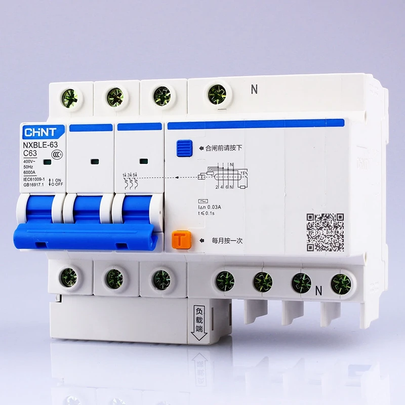 CHINT AC230/400 V NXBLE-63 3P+ N устройство остаточного тока C 40 50 63A электромагнитного выпуска Тип C перегрузки Автоматический выключатель