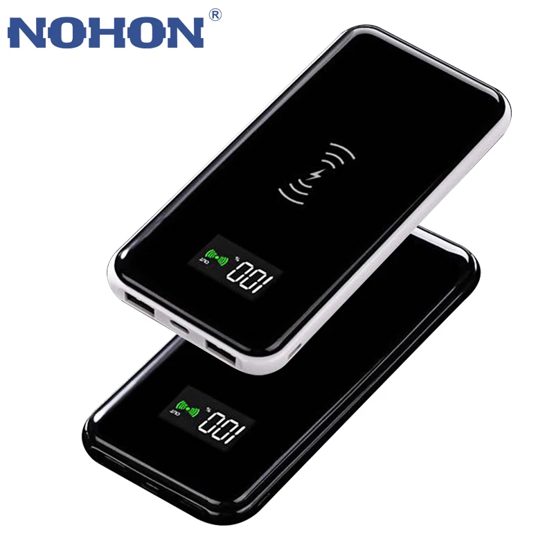 NOHON QI Беспроводное быстрое зарядное устройство с двумя usb-портами для iPhone, samsung, LG, универсальный внешний аккумулятор, 10000 мА/ч, точный дисплей электричества