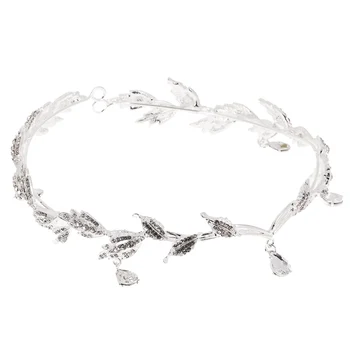 

Wedding Bridal Women Prom Silver Leaves Teardrop Forehead Headband Headpiece