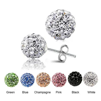 New Stainless Steel Trendy Brand Korean Earrings Shiny Ball Crystal Stud Earring For Women Wholesale Fashion Jewelry