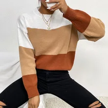 

The new Spring 2022 fashion pullover lazy style knit crew-neck patchwork sweater